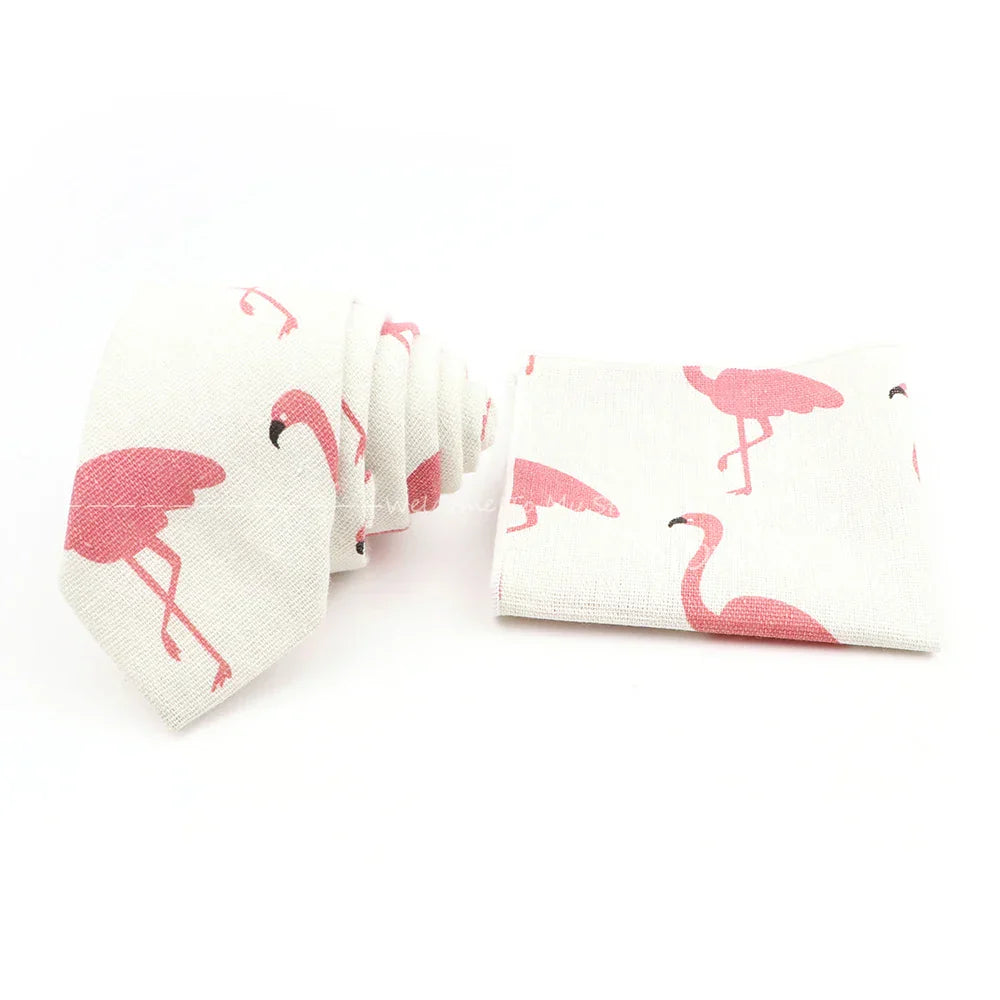 Men Linen Plant Ainmal Ties Set Pocket Handkerchief