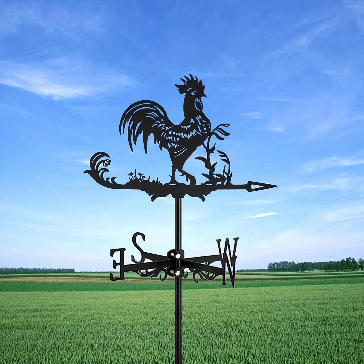 1pc Rooster Cock Weathervane Silhouette Art Black Metal