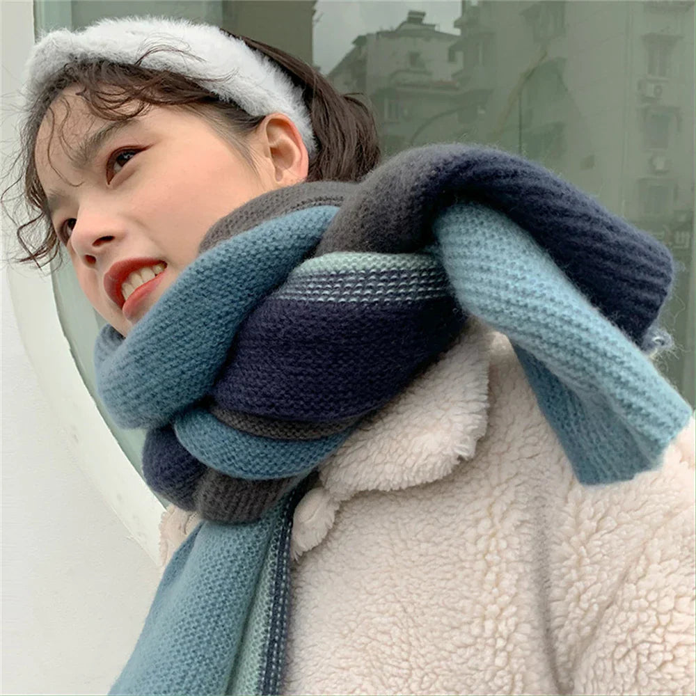 Rainbow Knit Scarf for Women Winter Thick Cashmere