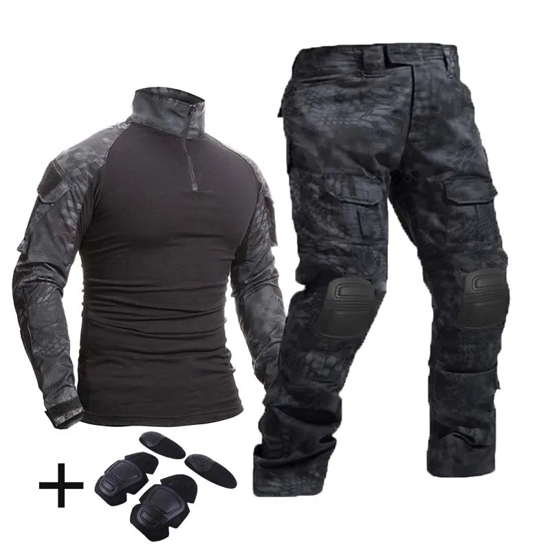 Mens Tactical Suit with Pads Combat Shirtpants Military