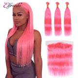 Elfriede #Pink Straight Colored Hair Bundles with Frontal