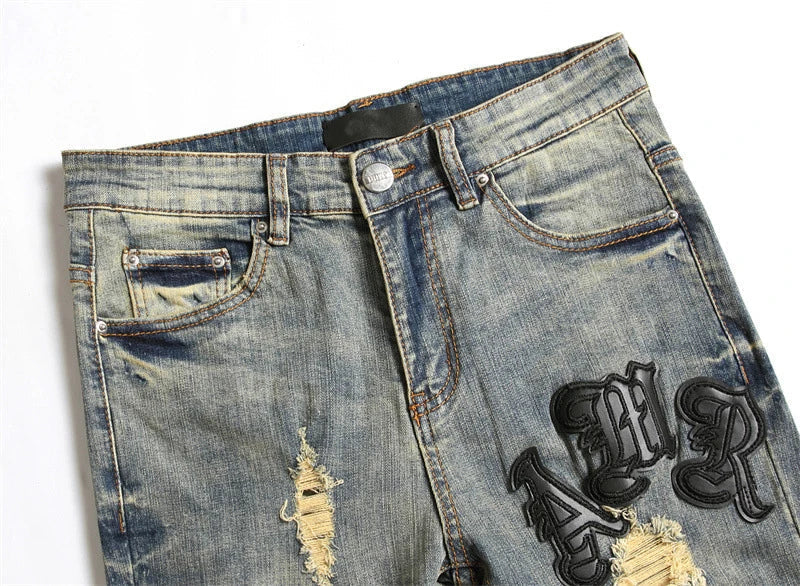 usa style Man's Jeans Five-pointed Star Torn Patches