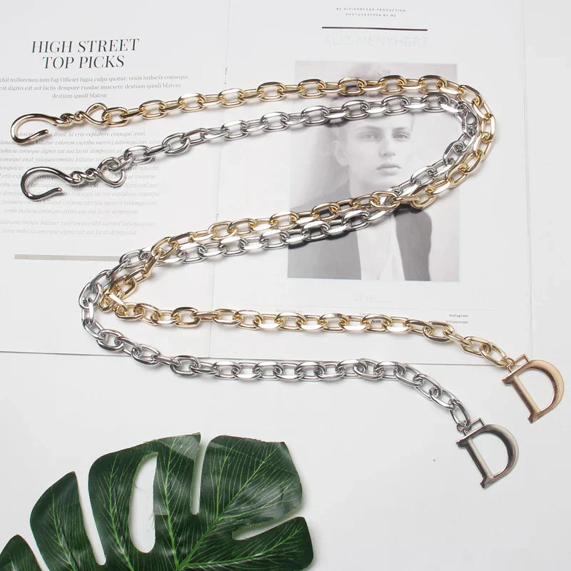 2024 Fashion D Letter Metal Chain Women Thin