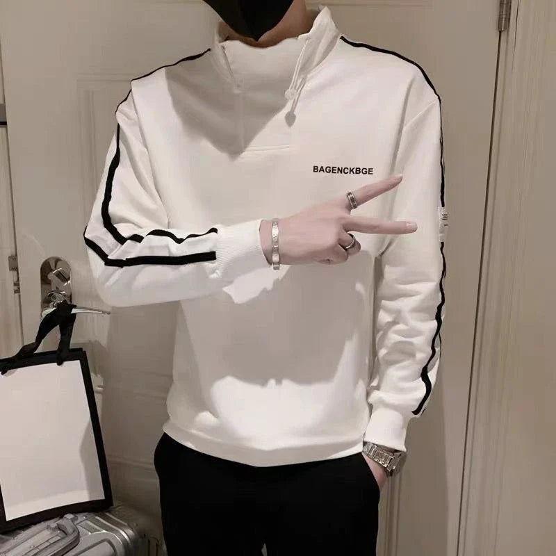 Male Clothes Top Black Sweatshirt for Men Hoodieless