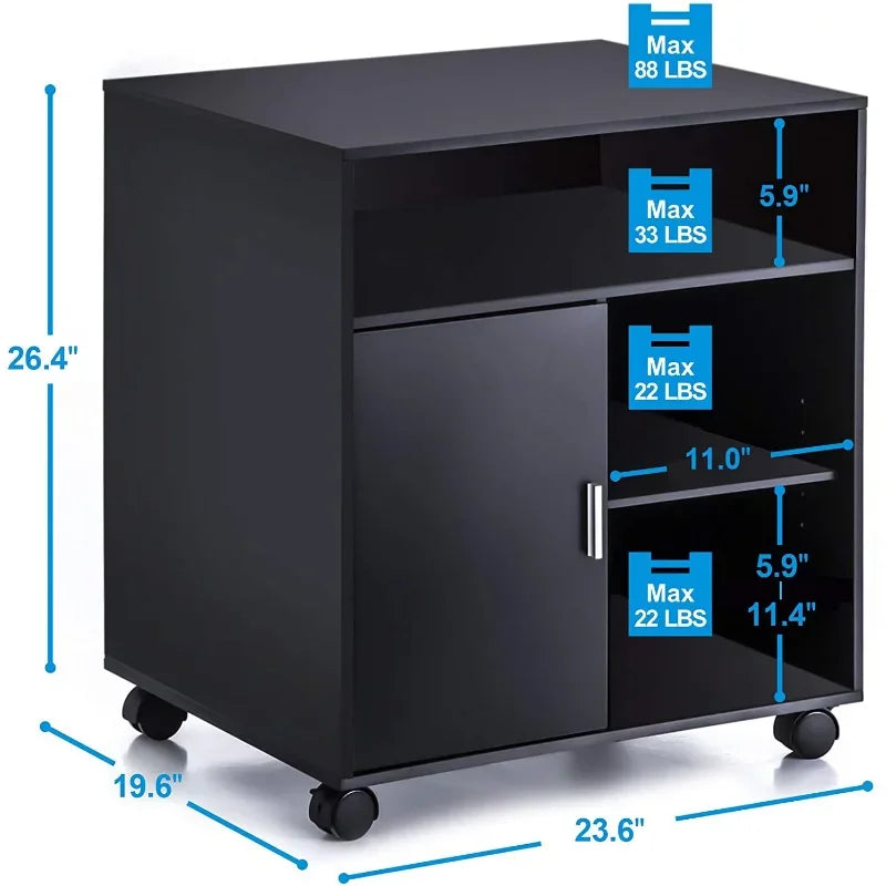 Printer Stand with Storage Adjustable Shelves, Wood Mobile