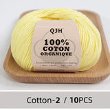 QJH 10PCS 100% Organic Cotton Yarn Pure/Mixed Color