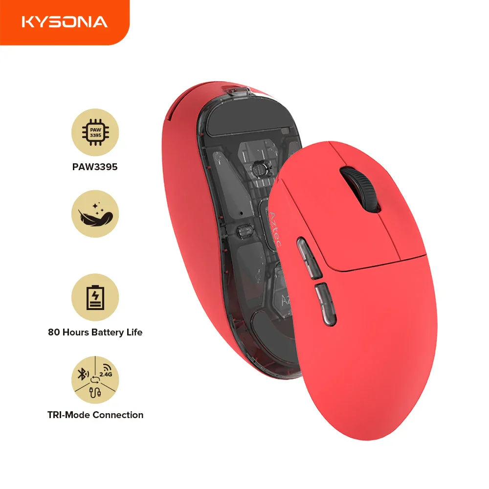Kysona Aztec Red PAW3395 Wireless Gaming Mouse 55g