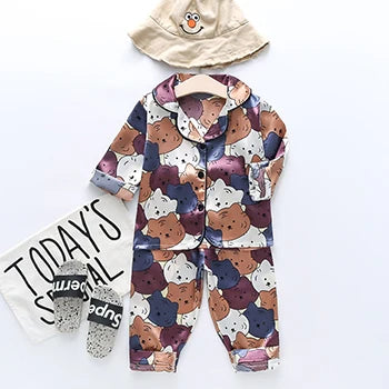 Toddler Girls Silk Satin Pajamas Sets Cartoon Kids