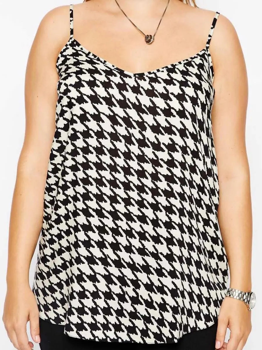 Plus Size Sexy Houndstooth Print Cami Tops Women