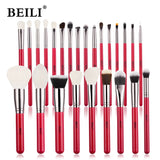 BEILI Red Eye Makeup Brushes Set Professional Natural