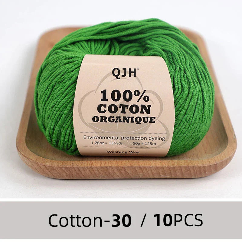 QJH 10PCS 100% Organic Cotton Yarn Pure/Mixed Color