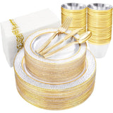 350PCS Gold Disposable Dinnerware Set, 50 Dinner Plates,