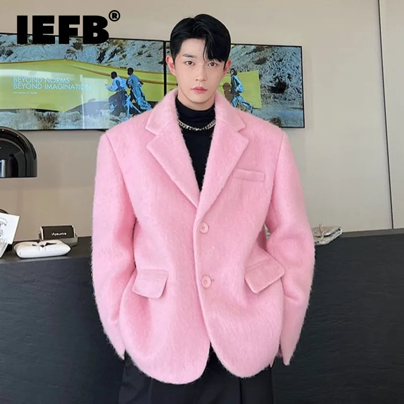 IEFB Korean Chic Male Woolen Jacket Fashion Lapel