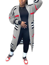 LW Plus Size coat Dropped Shoulder Striped Loose