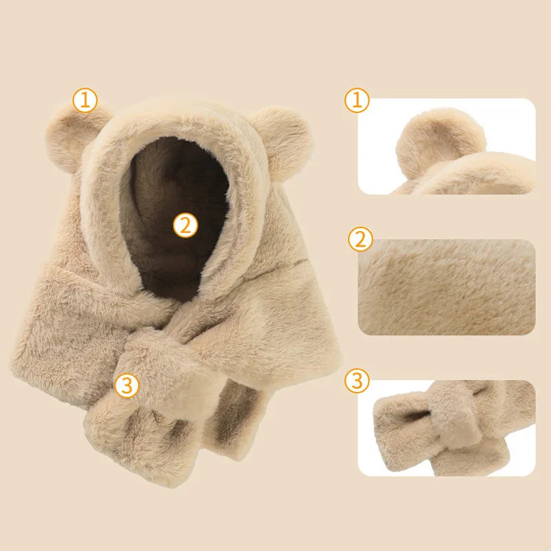 Winter Baby Hat Scarf One-Piece Faux Fur Infant