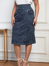 LIH HUA Womens Plus Size Denim Skirt Spring