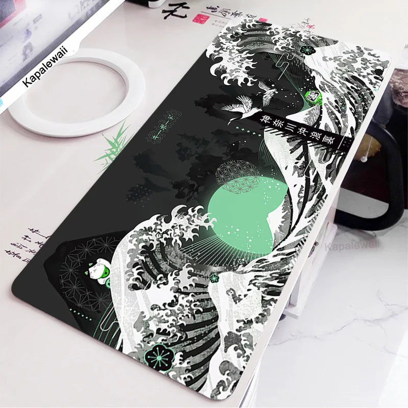 Black and White Wave Art Mouse Pad XXL