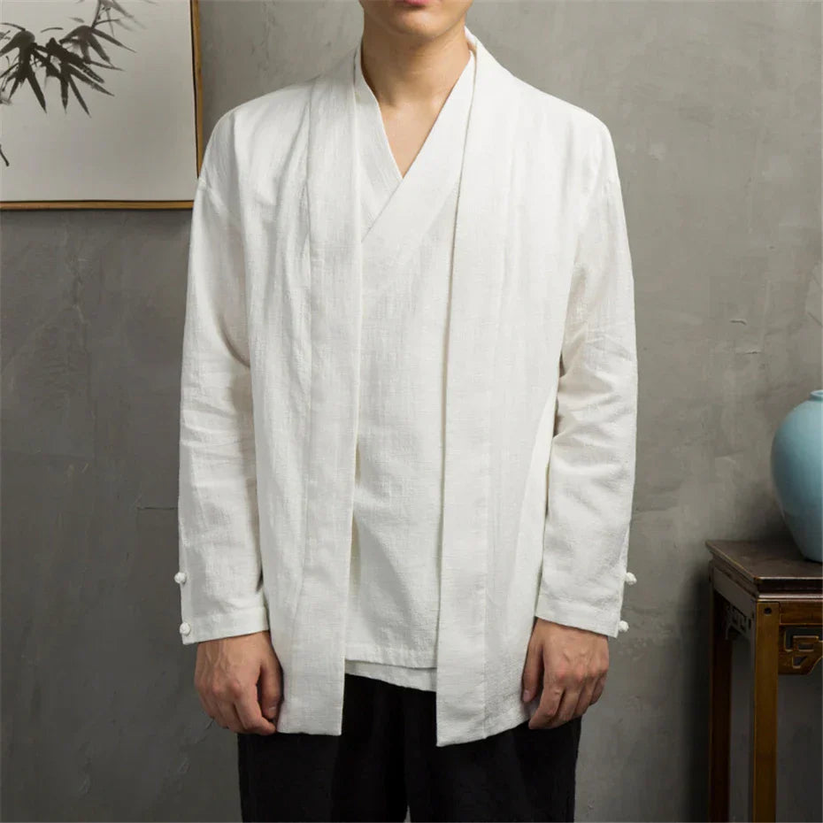 Linen Shirt Jacket Men Spring Autumn Two-layer Shirt
