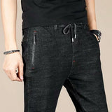 Men's Winter Pants Fleece-lined Jeans Brushed Black Street