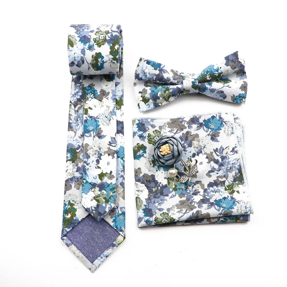 New Men's Floral Cotton Tie ThreePiece Necktie Bowtie