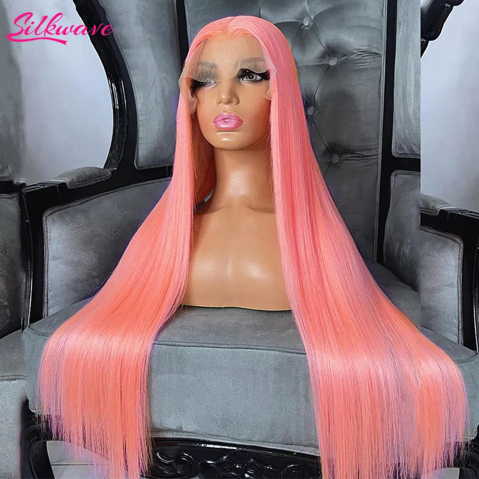 30 36 Inch pink lace front wig Human