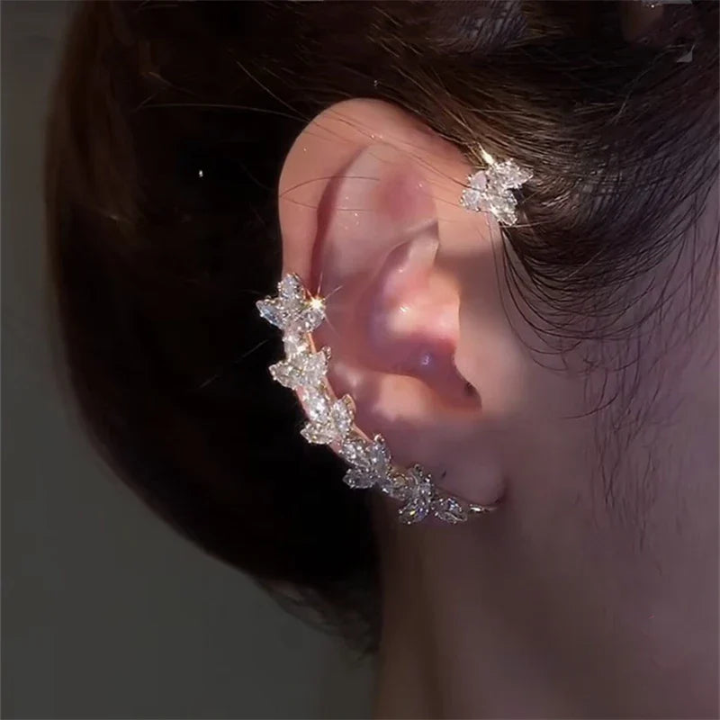 Fashion Sparkling Long Tassel Crystal Stars Ear Clip