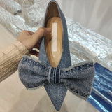 2023 New Designer Blue jeans bow flat shoes