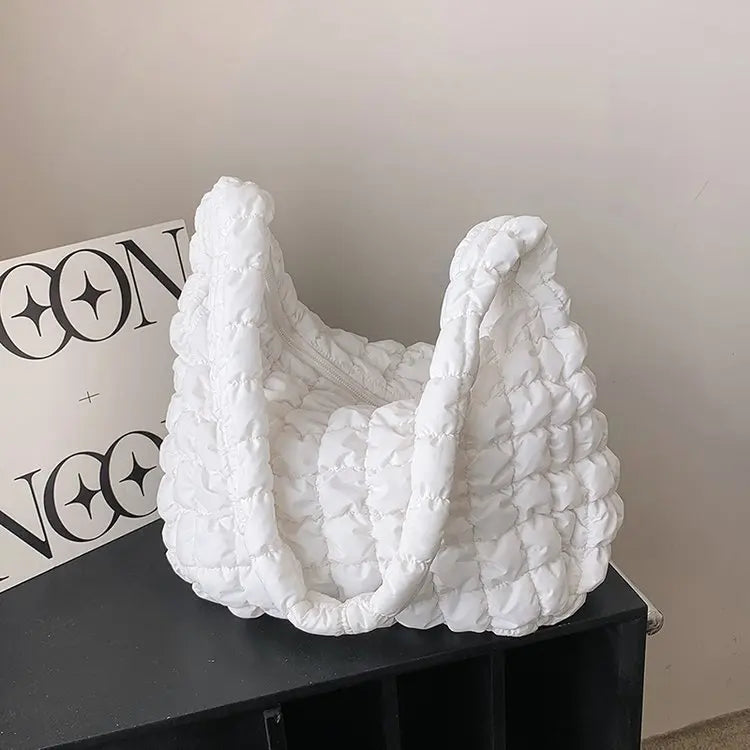Quilted Padded Crossbody Bag for Women Pleated Bubbles