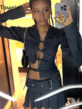 Tawnie Skirt Sets Denim Suit Sexy Crop Top