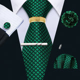 Barry.Wang Silk Mens Tie Hanky Cufflinks Clip Brooch