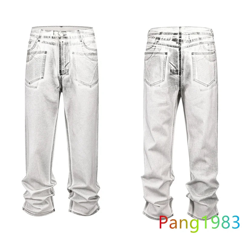 Brushed Wax Jeans Women Men High Quality Loose