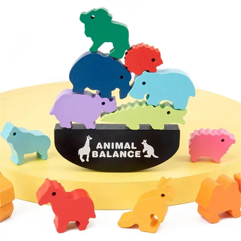 Montessori Children Wooden Animal Balance Blocks Board Games