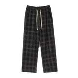 Men Checkered Casual Pants Loose Straight Corduroy Pants