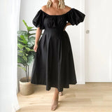 KUCLUT Women Plus Size Dress Simple Solid Puff