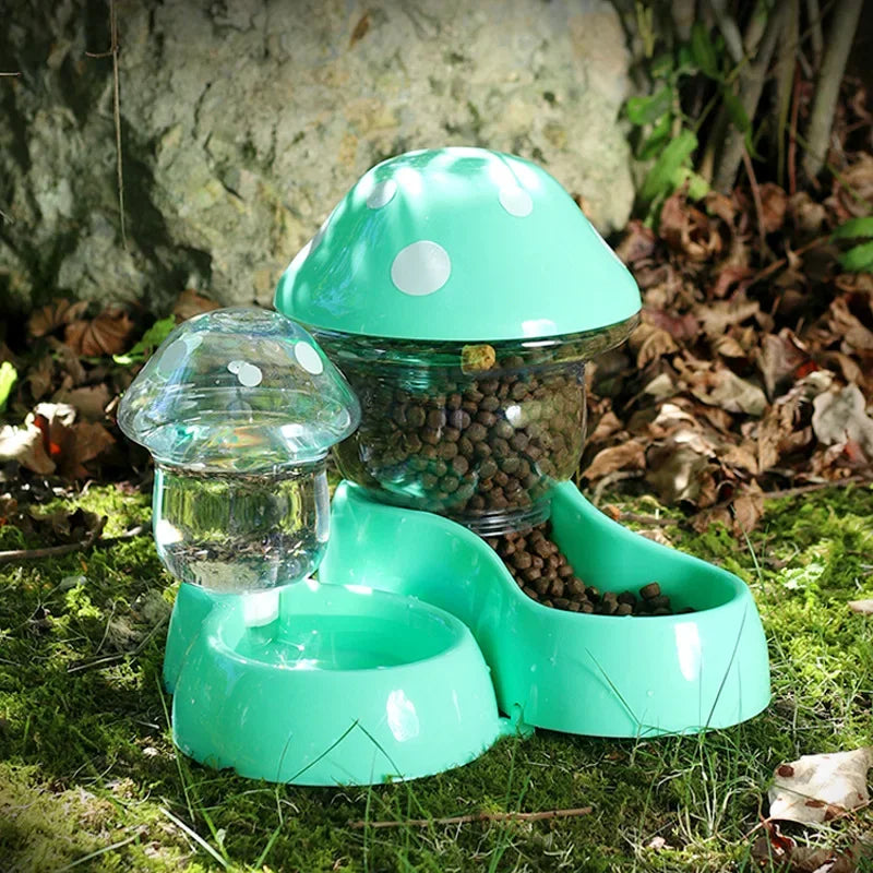 1.8L/500g Cat Automatic Feeder Mushroom Shape Water Bottle