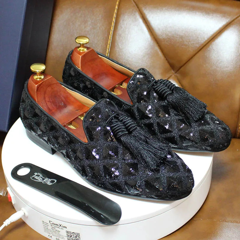 Mens Tassel Loafers Sequin Casual Shoes British Style
