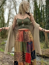 Plus Size Boho Skirt Womens Plus Patchwork Floral