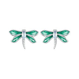Bamoer 925 Sterling Silver Green Dragonfly Stud Earrings