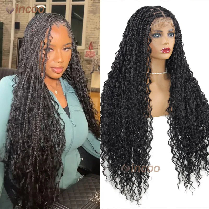 360 Full Lace Frontal Boho Braided Wigs Wave