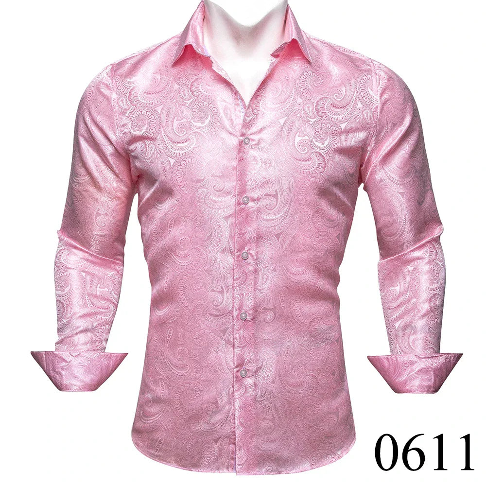 Luxury Silk Shirts for Men Green Paisley Long