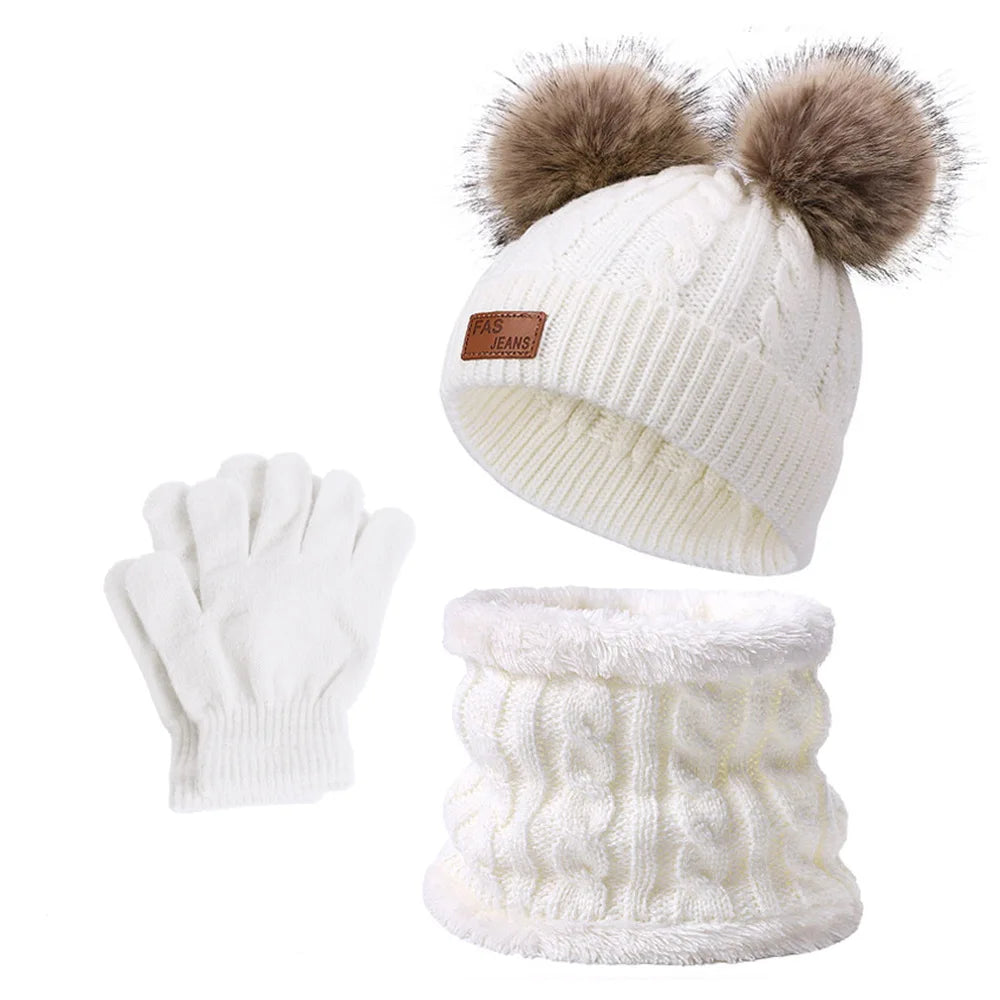 Baby Warm Winter Hats Scarf Gloves 3pcs Set