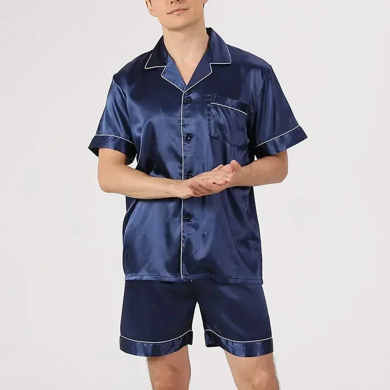Satin Sleepwear Clothes Solid Ice Color Sleeve 2pcs