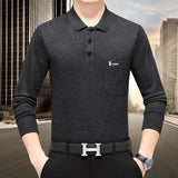 Mens Spring Autumn Solid Pullover Turndown Collar Button