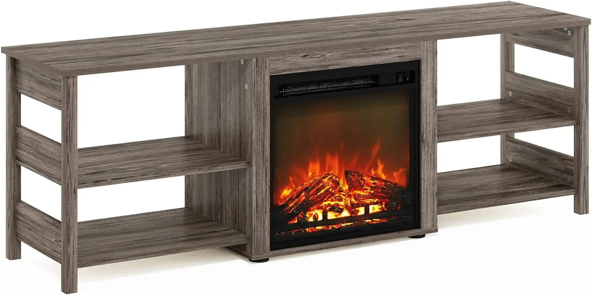 Furinno Classic 70 Inch TV Stand with Fireplace,