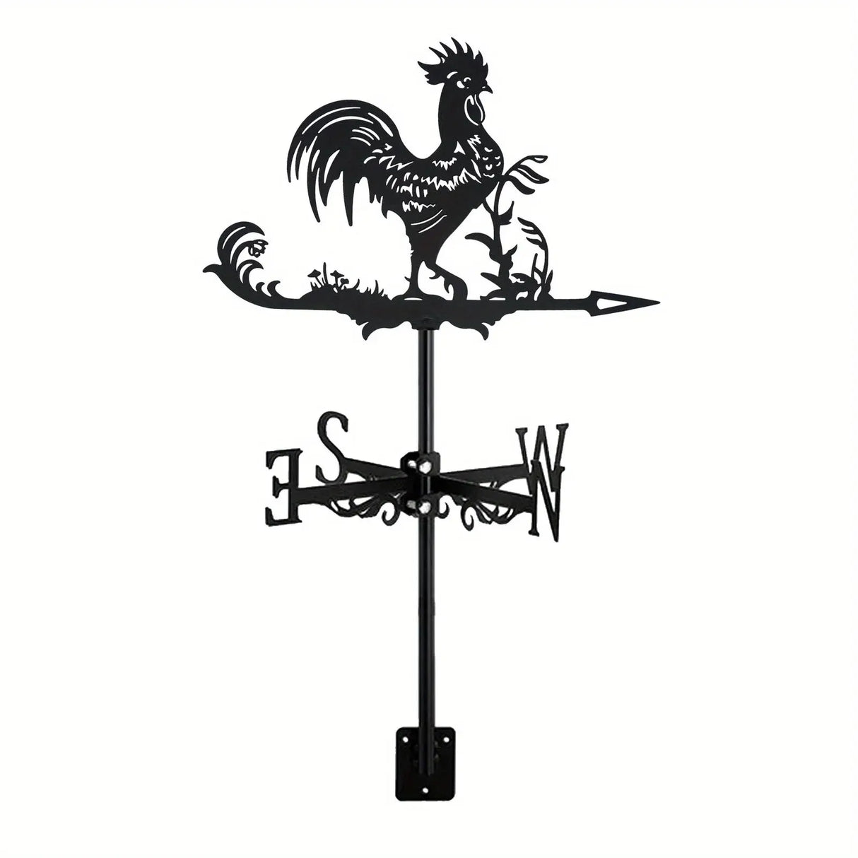 1pc Rooster Cock Weathervane Silhouette Art Black Metal