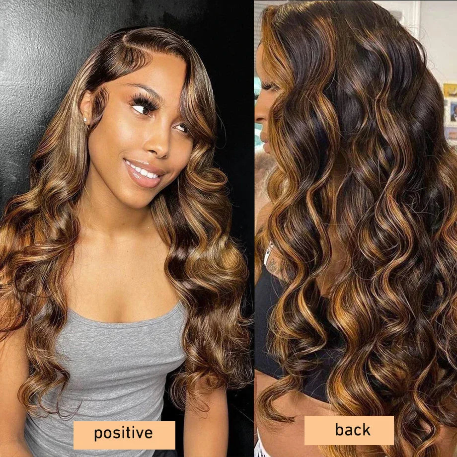 30 Inch Colored Highlight Human Hair Wigs Body