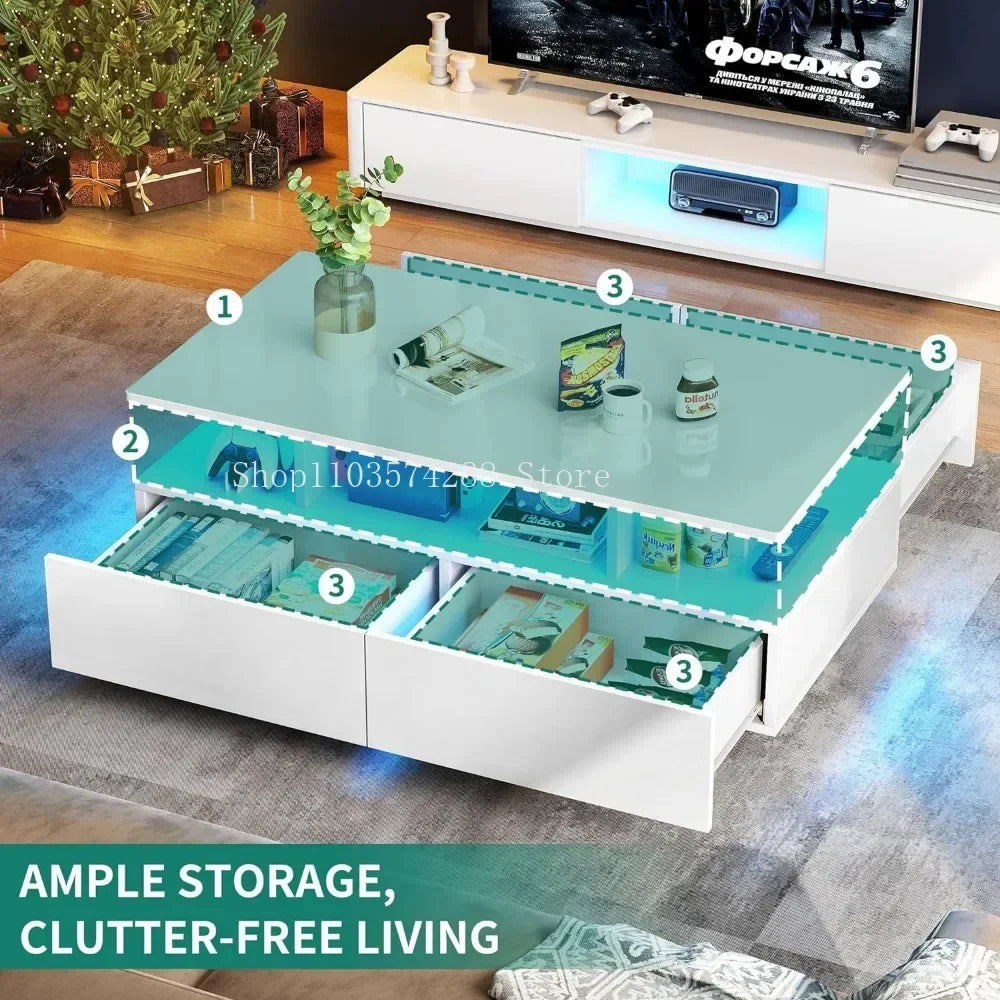 Center Table With Open Display Shelf & Sliding