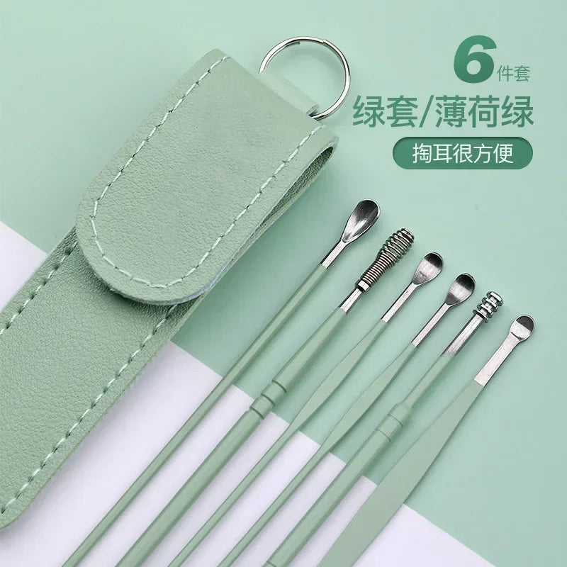 6PCS Stainless Steel Earpick Ear Cleaner Spoon Wax