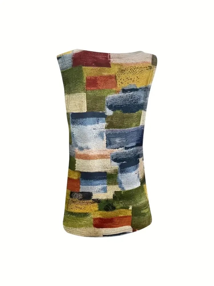 Plus Size Geometric Print Sleeveless Tank Tops Camis