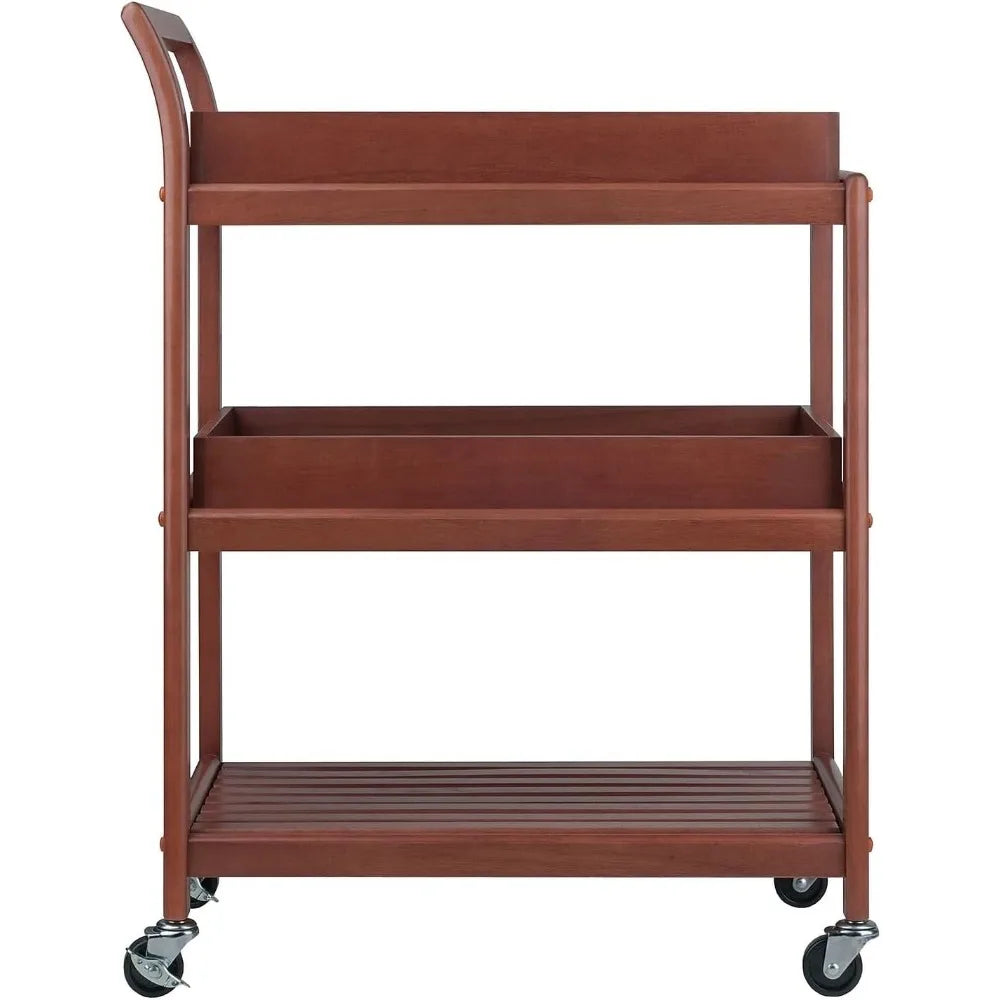 3-Shelf Wood Mobile Serving Cart With Lockable Wheels